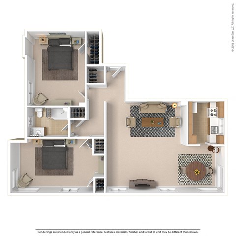 Floor plan for 2 beds, 1 bath, 879 sqft